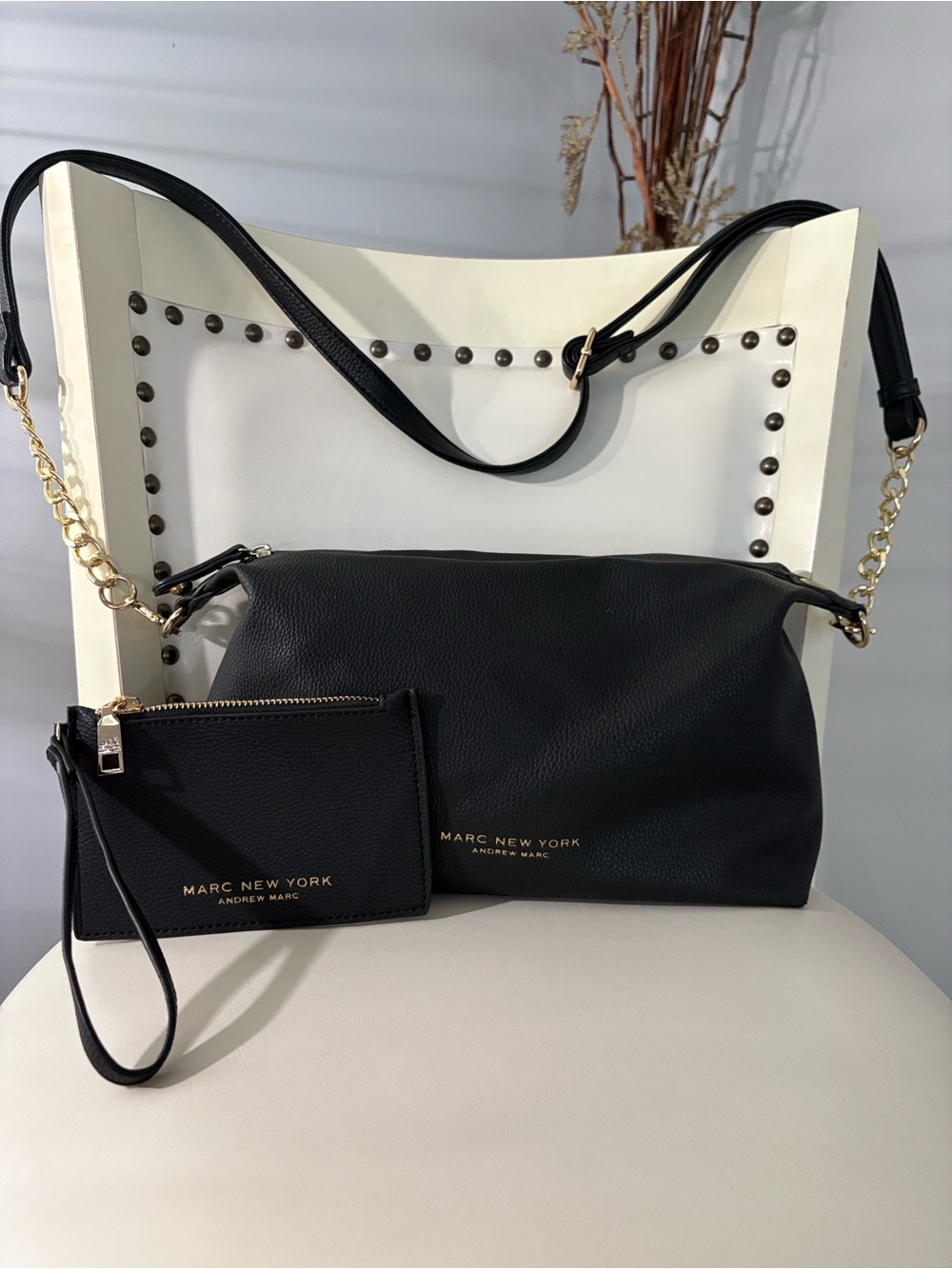 Marc New York Black Pebbled Leather Cross Body Bag with Marc New York Wristlet